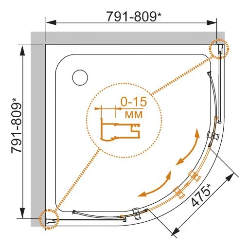 Душевой уголок Cezares Pratico 90x90см PRATICO-R-2-90-P-Cr профиль хром, стекло рифленое