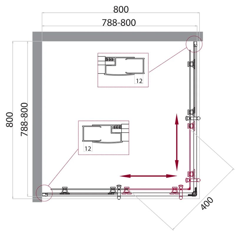 Душевой уголок BelBagno Uno 80x80см UNO-195-A-2-80-P-Cr профиль хром, стекло рифленое