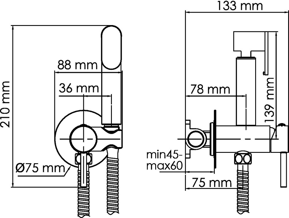 Гигиенический душ Wasserkraft A70538 со смесителем, белый