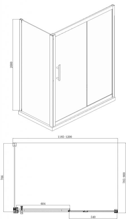 Душевой уголок Bravat Stream 80x120см BS120.3103S профиль хром, стекло прозрач