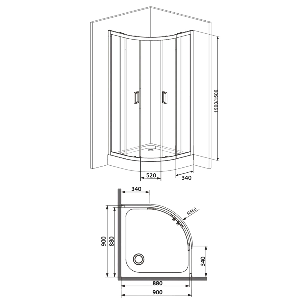 Душевой уголок Damixa Skyline 90х90см DX35WG-301-090MT профиль хром, стекло прозрачное