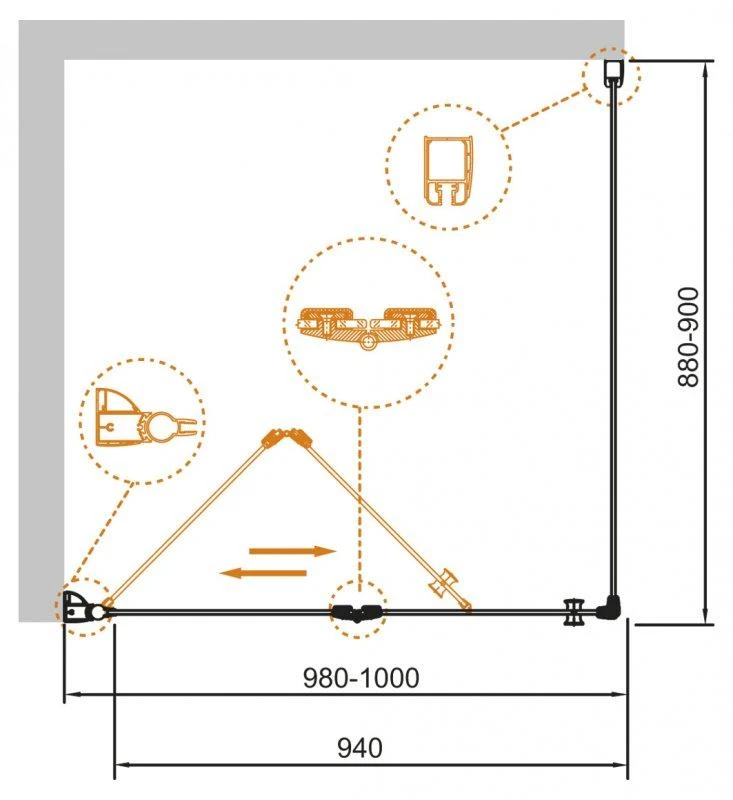 Душевой уголок Cezares Eco 100x90см ECO-O-ASH-1-100/90-C-Cr профиль хром, стекло прозрачное