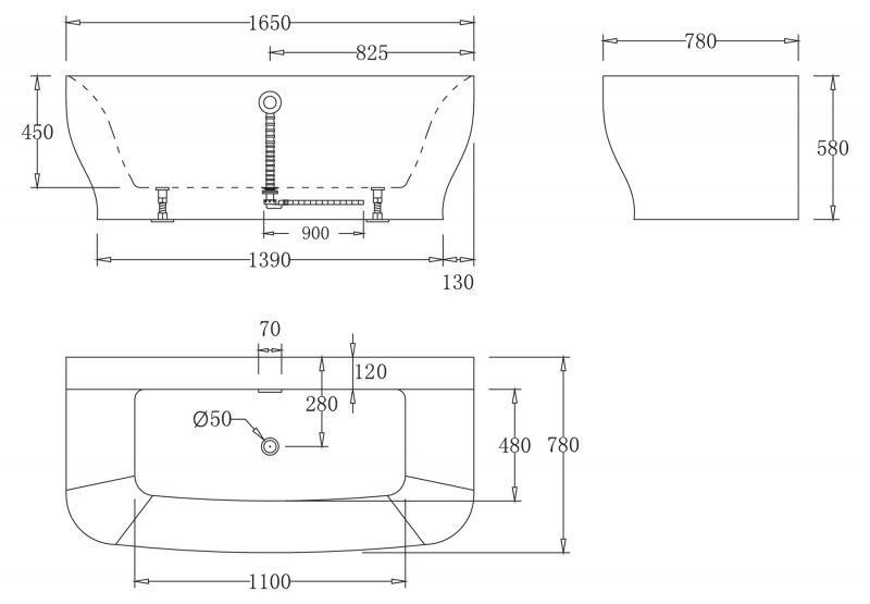 Акриловая ванна BelBagno 165x78x59 BB74-NERO черная глянцевая