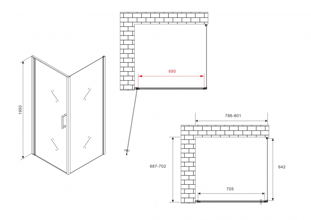 Душевой уголок ABBER Sonnenstrand 80x70см AG04080B-S70B профиль черный, стекло прозрачное