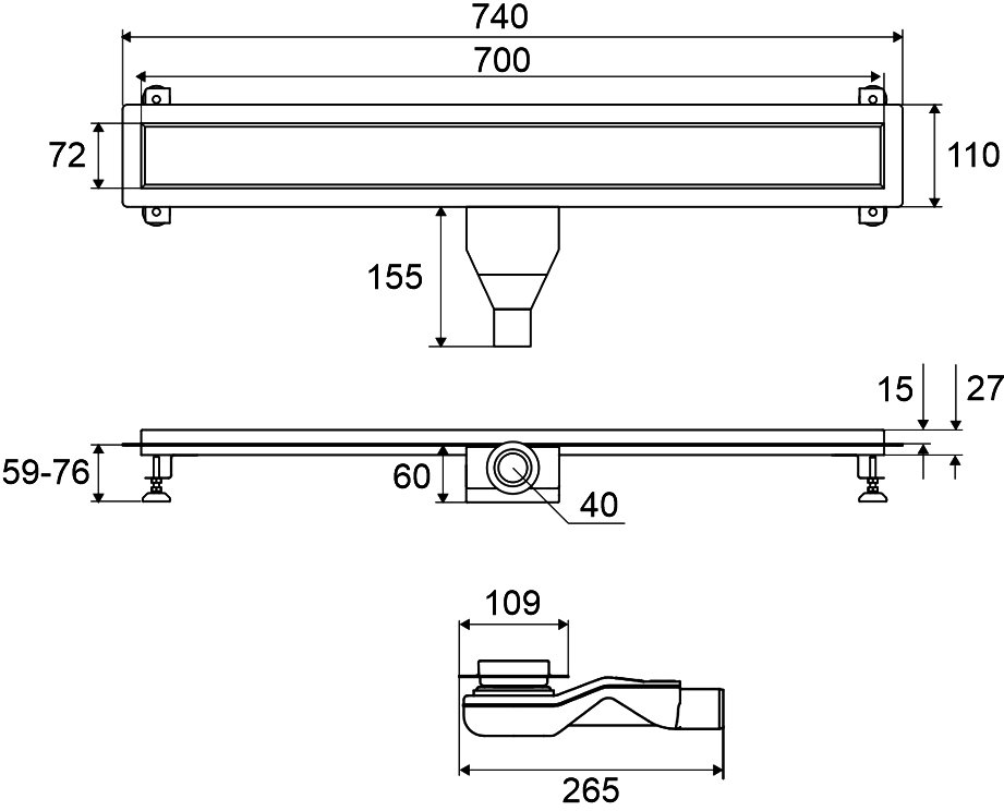 Душевой лоток Excellent Stilio 70 см INEX.1515.700.P.SNP хром