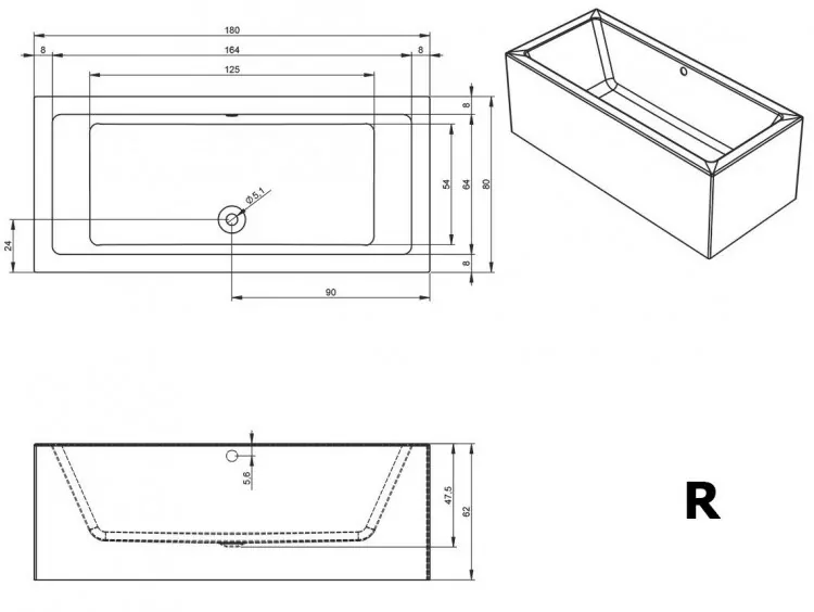 Акриловая ванна RIHO 180x80 B133015005 белая глянцевая