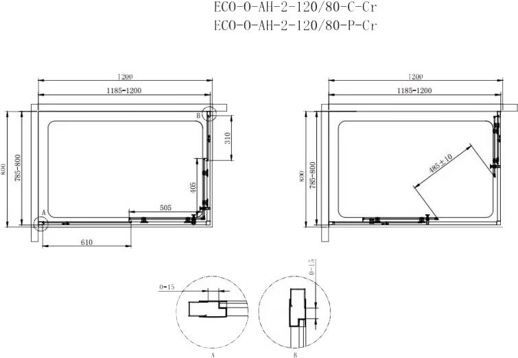 Душевой уголок Cezares Eco 120x80см ECO-O-AH-2-120/80-P-Cr профиль хром, стекло рифленое