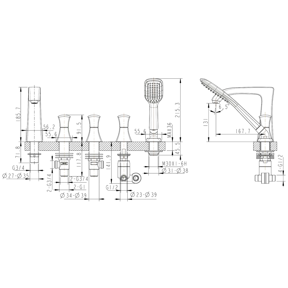 Смеситель на борт ванны Bravat Whirlpool F578112C хром