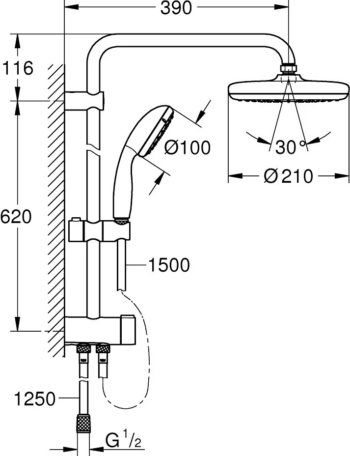 Душевая стойка Grohe New Tempesta System 26381001 хром