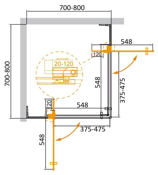 Душевой уголок Cezares Slider 80x80см SLIDER-A-2-70/80-C-Cr профиль хром, стекло прозрачное