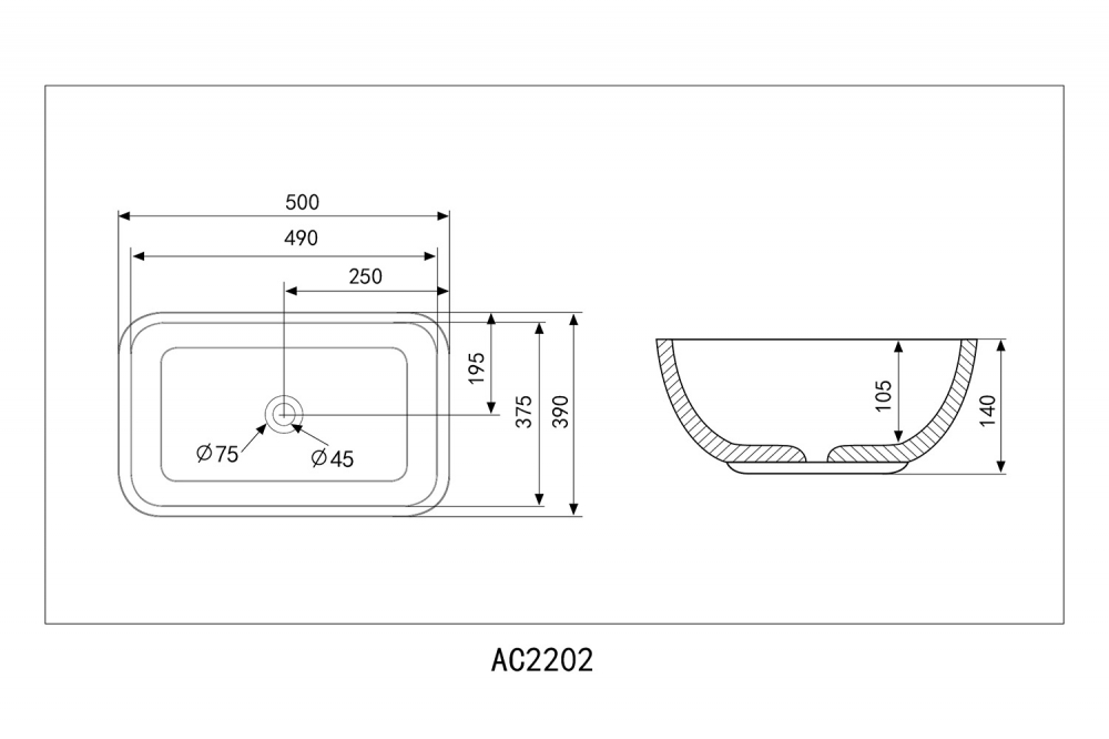 Раковина накладная ABBER Rechteck AC2202MB черная матовая