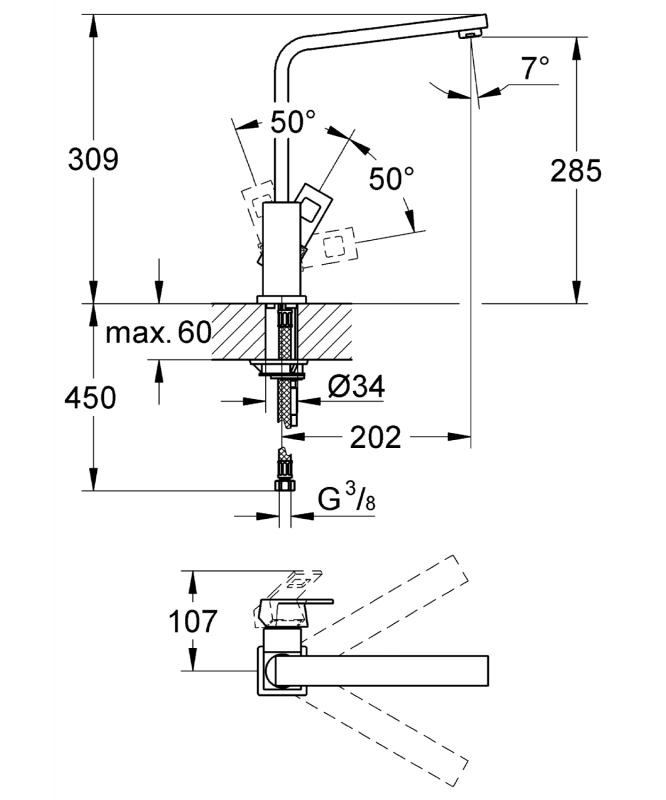 Смеситель для кухни Grohe Eurocube 31255000 хром