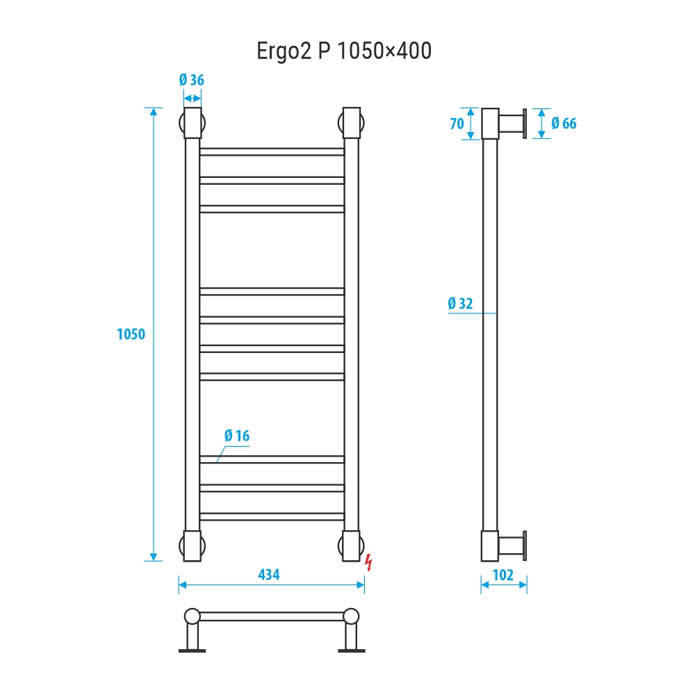 Полотенцесушитель электрический Energy ERGO2 P 105х40 см EETRERGO2P105400000 хром