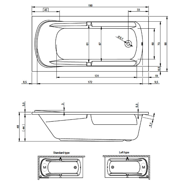 Акриловая ванна Riho Future XL 190x90 B075001005 белая глянцевая