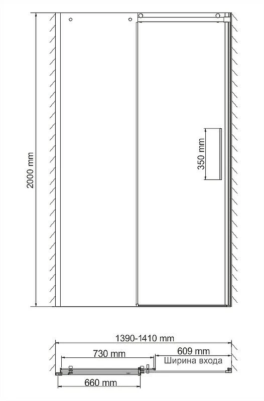 Душевая дверь в нишу Wasserkraft Dinkel 140см 58R31 профиль хром, стекло прозрачное