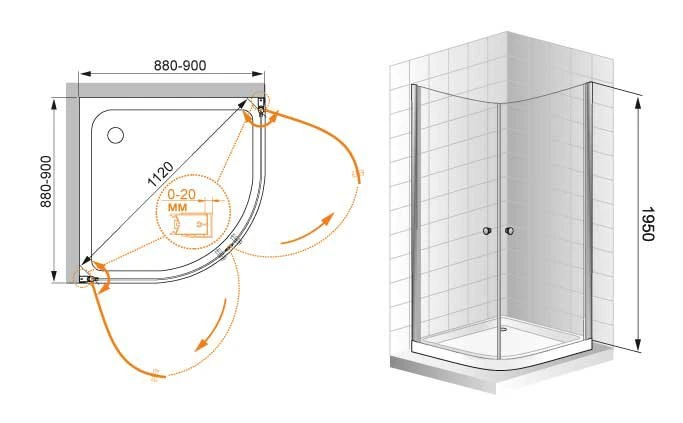 Душевой уголок Cezares Elena 90x90см ELENA-W-R-21-90-C-Cr профиль хром, стекло прозрачное