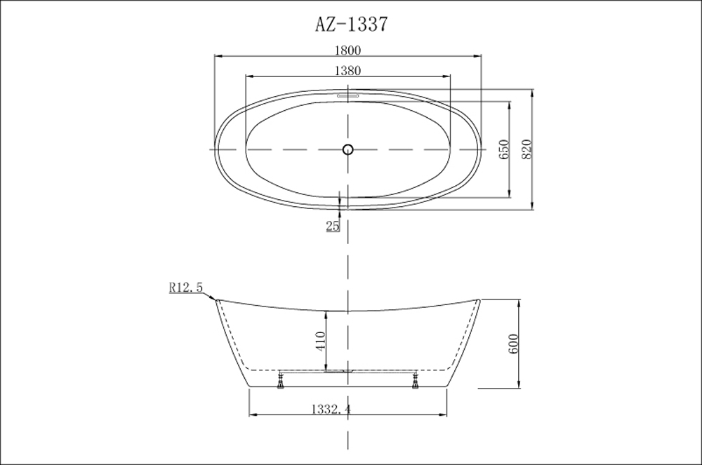 Акриловая ванна Azario EASTON 180x82x60 с сифоном AZ-1337 белая глянцевая