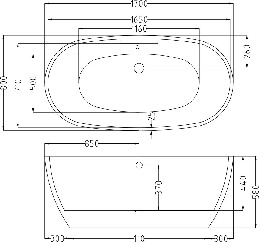 Акриловая ванна ESBANO Rome-SM 170x80 ESVAROMESM белая глянцевая