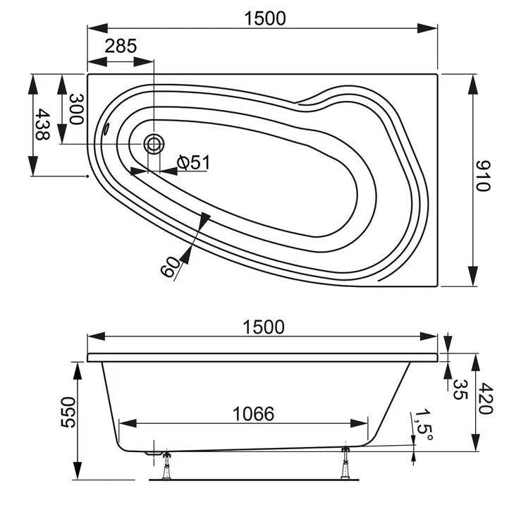 Акриловая ванна Vagnerplast Avona 150x90 VPBA159AVO3PX-04 правая, белая глянцевая