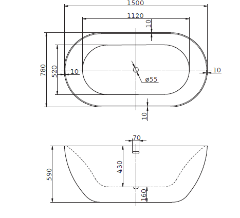 Акриловая ванна BelBagno 150x78x59 BB27 белая глянцевая