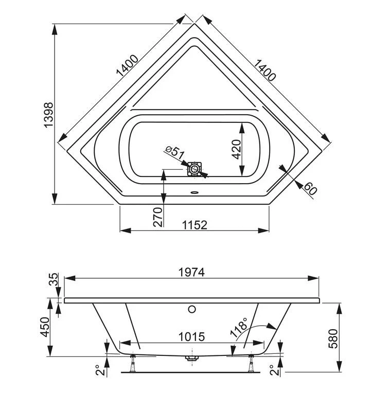 Акриловая ванна Vagnerplast Cavallo Corner 140x140 VPBA140CAV3X-04 белая глянцевая