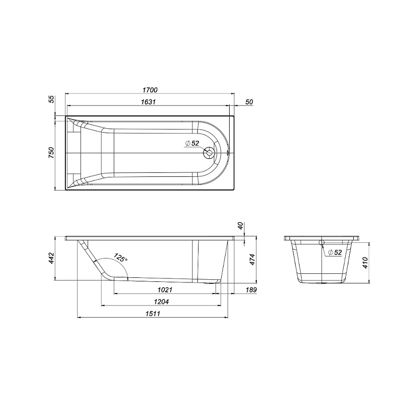 Акриловая ванна AM.PM Spirit 170x75 W72A-170-075W-A2 белая глянцевая