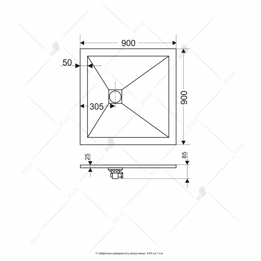 Душевой поддон RGW Stone Tray 90x90см 16152099-02 серый