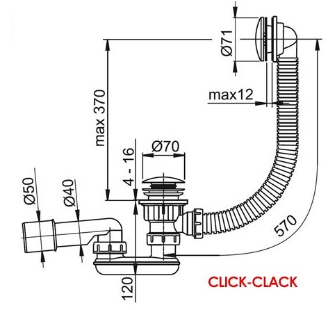 Слив-перелив для ванны Ravak Click Clack X01377 570 мм