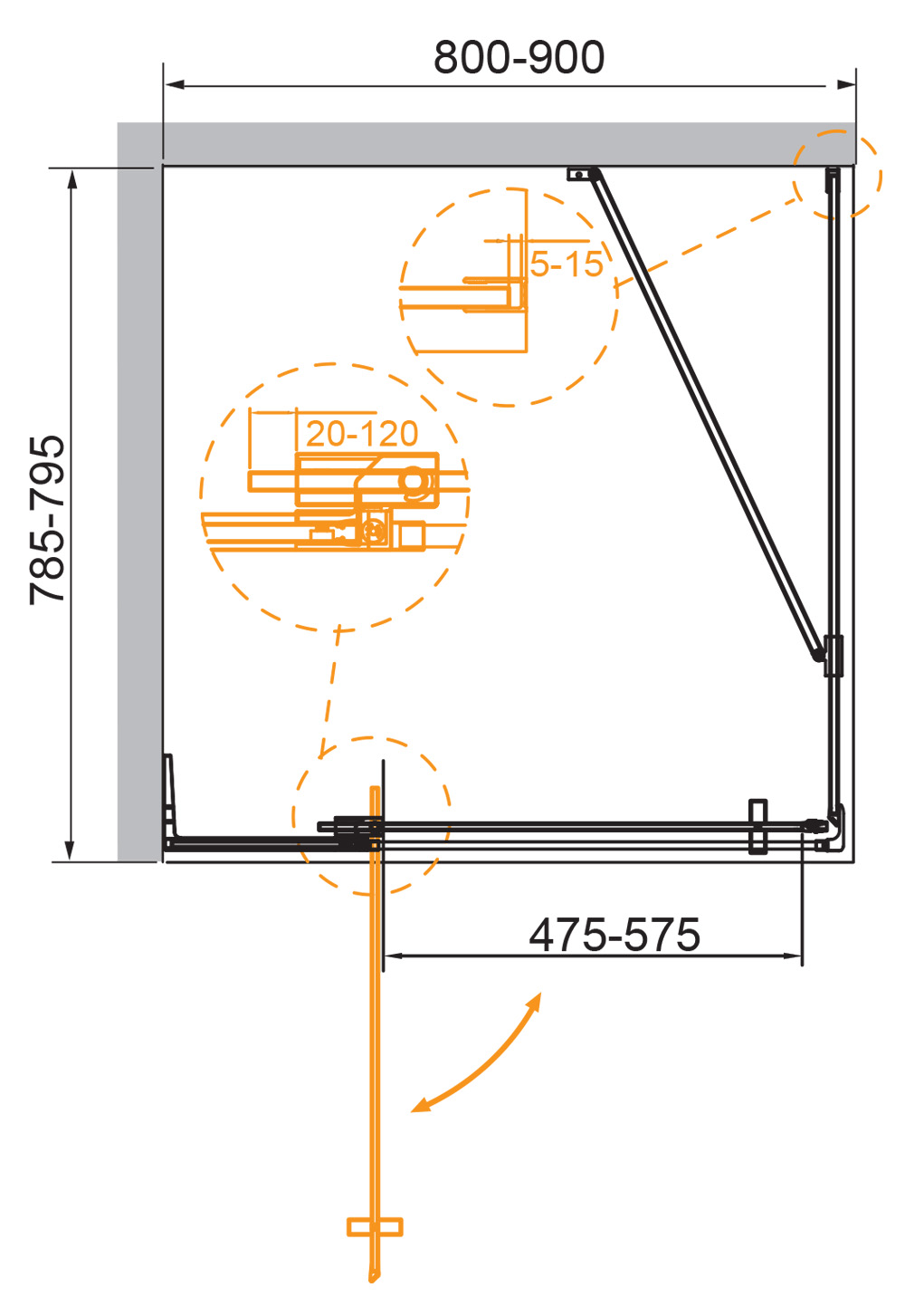 Душевой уголок Cezares Slider 90x79,5см SLIDER-AH-1-80-80/90-C-Cr профиль хром, стекло прозрачное