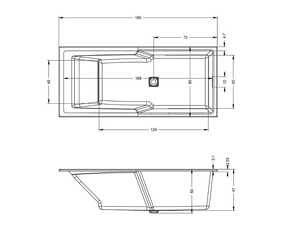 Акриловая ванна RIHO 180x80 B103014005 белая глянцевая