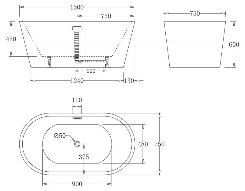 Акриловая ванна BelBagno 150x75x60 BB71-150 белая глянцевая