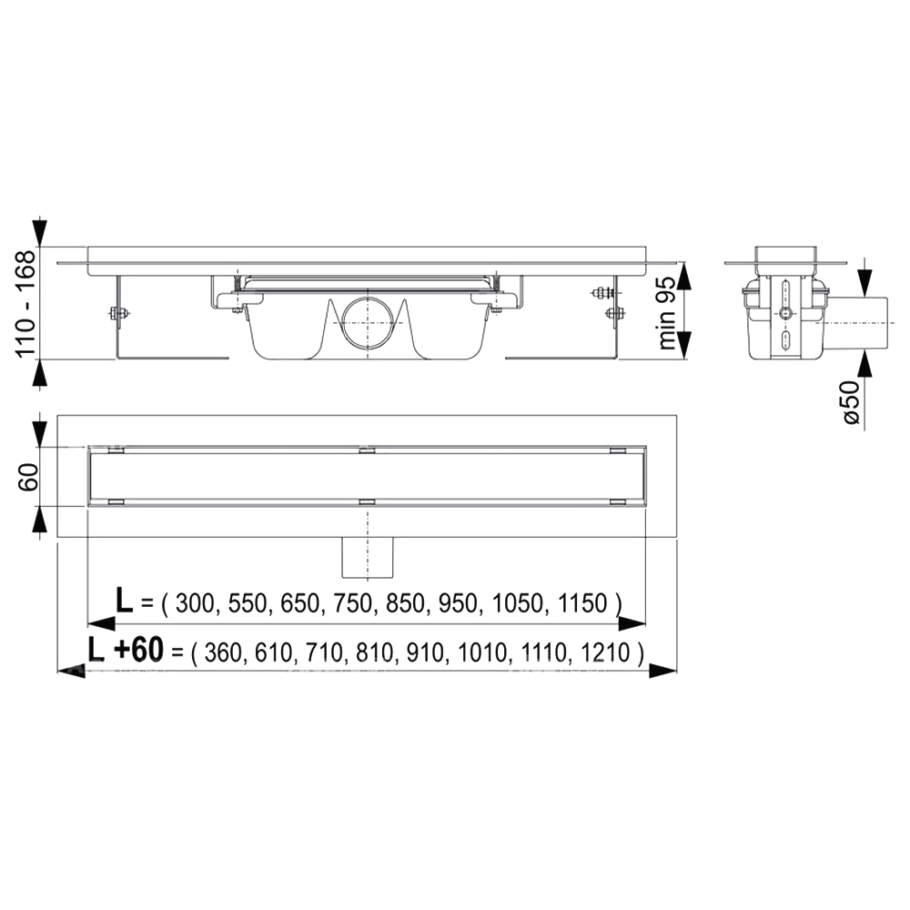 Душевой лоток AlcaPlast APZ6 850 с опорами, хром