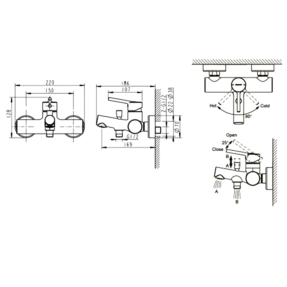 Смеситель для ванны с душем Bravat Palace F6172217CP-01-RUS хром