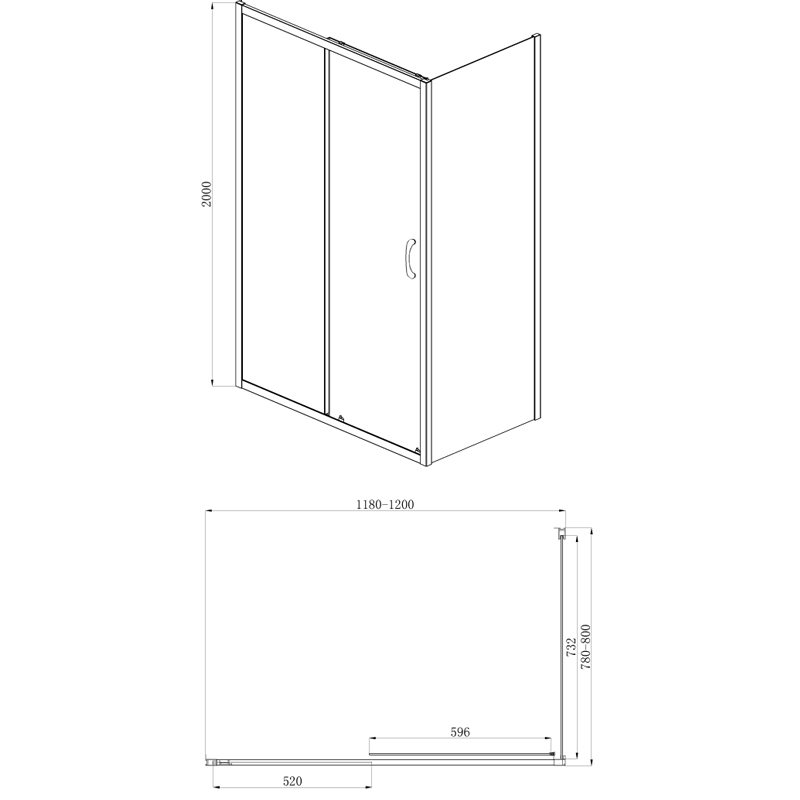 Душевой уголок Azario Milton 120х80см AZ-ND1131-L 1200 BLACK профиль черный, стекло прозрачное