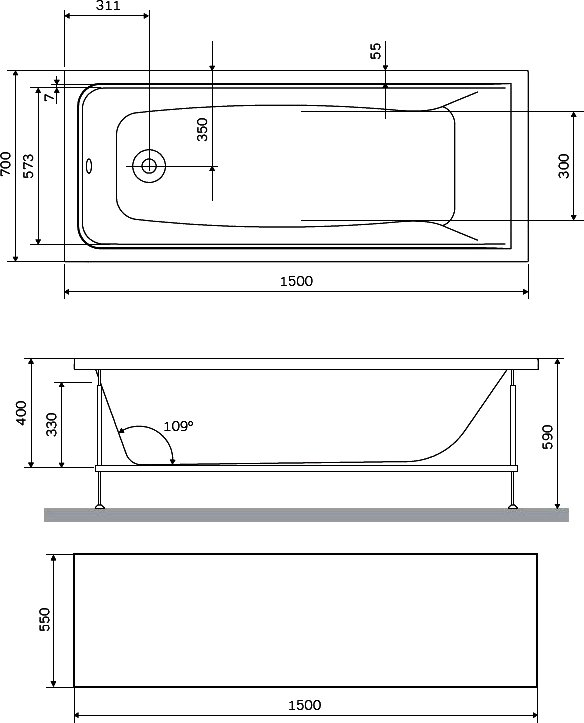 Экран AM.PM Gem 150х70 W90A-150-070W-P1 белый