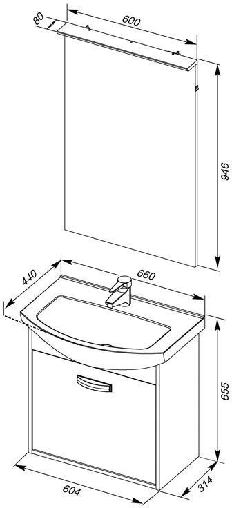 Мебель для ванной Aquanet Грейс 65 дуб сонома/белый 1 ящик