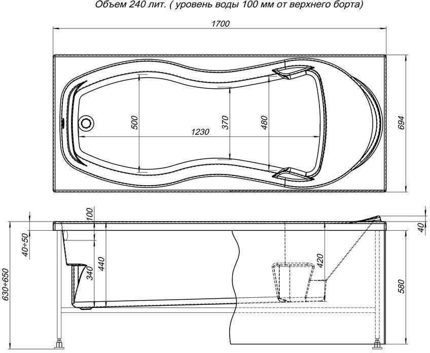 Акриловая ванна Aquanet Tessa 170x70 00242925 белая глянцевая