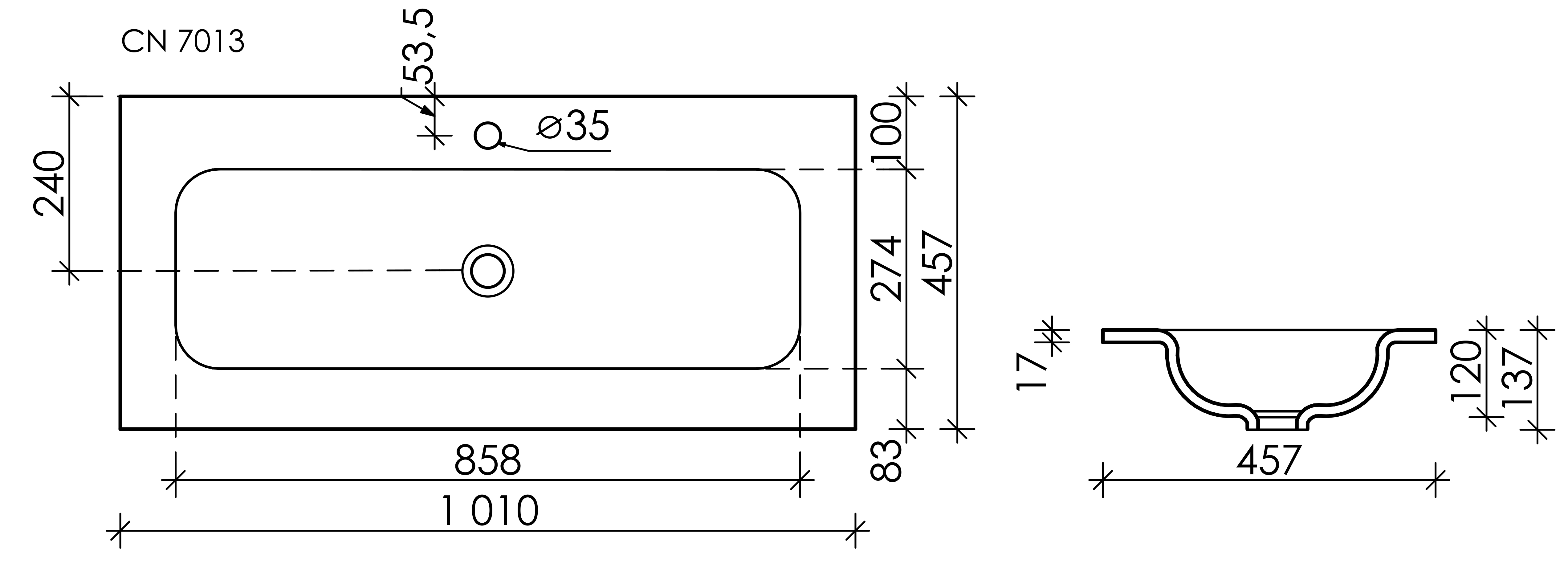 Раковина встраиваемая Ceramica Nova Grace 100см CN7013MB черная матовая
