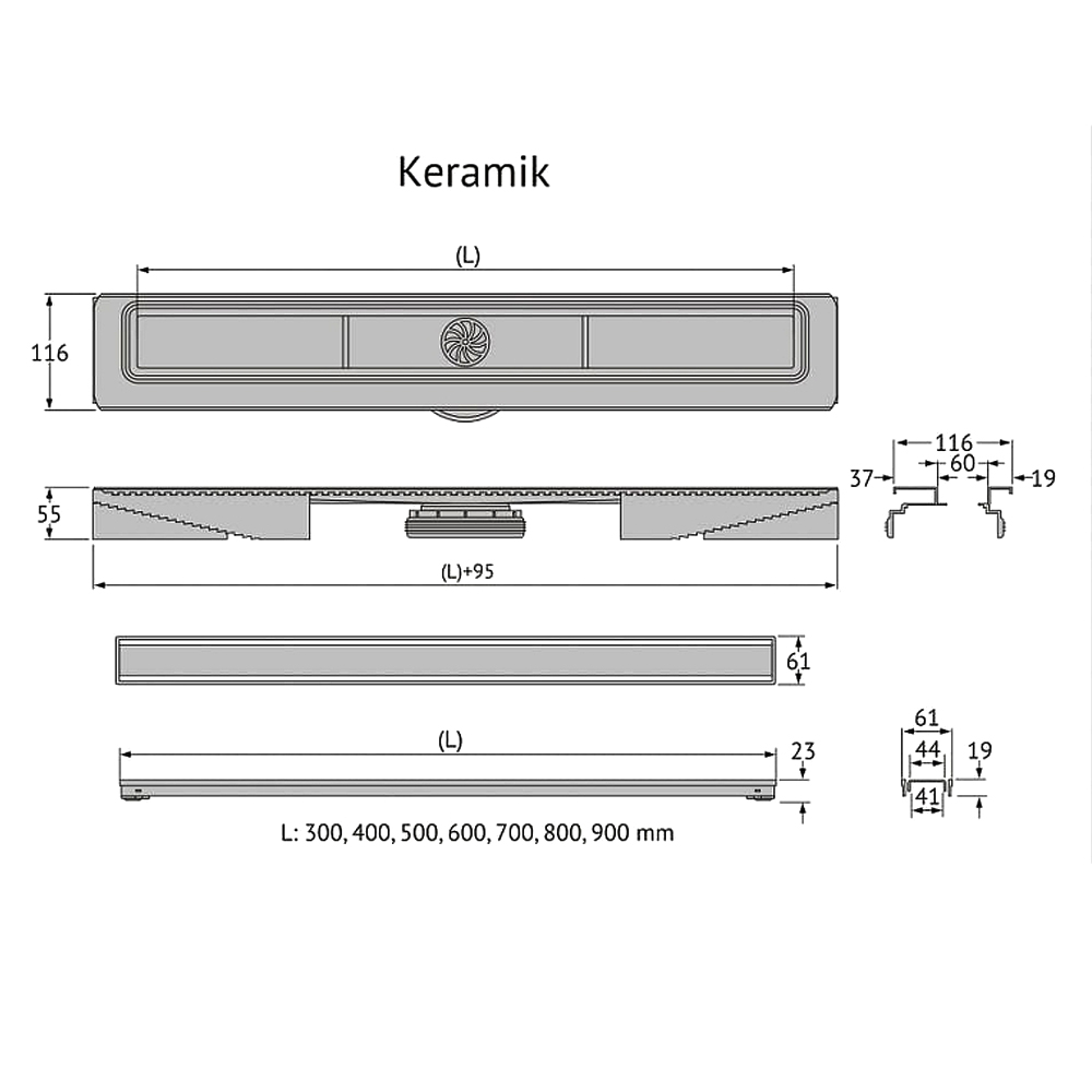 Душевой лоток Berges B1 Keramik 30 090014 хром матовый