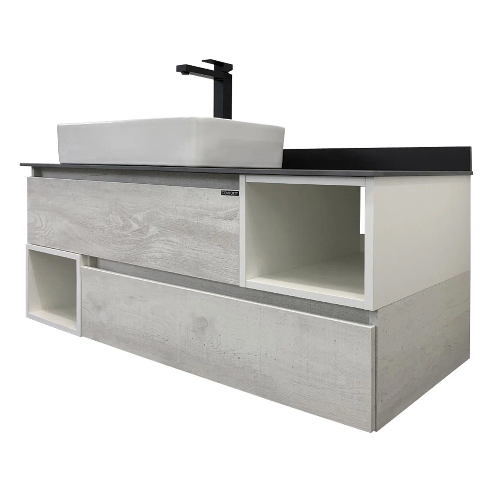 Тумба с раковиной Comforty Прага 120 00-00004130CF дуб белый, с антрацитовой столешницей