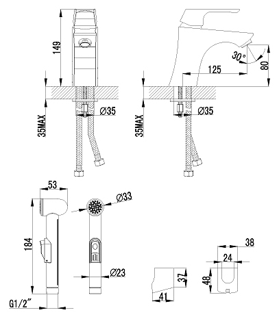 Смеситель для раковины Lemark Unit LM4516C с гигиеническим душем, хром