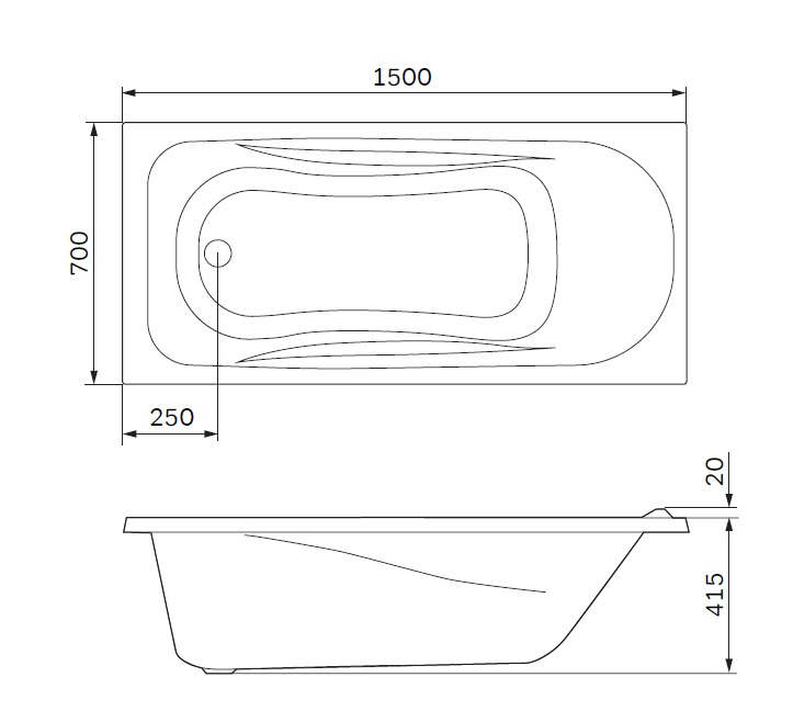 Акриловая ванна AM.PM Sense 150x70 W76A-150-070W-A белая глянцевая