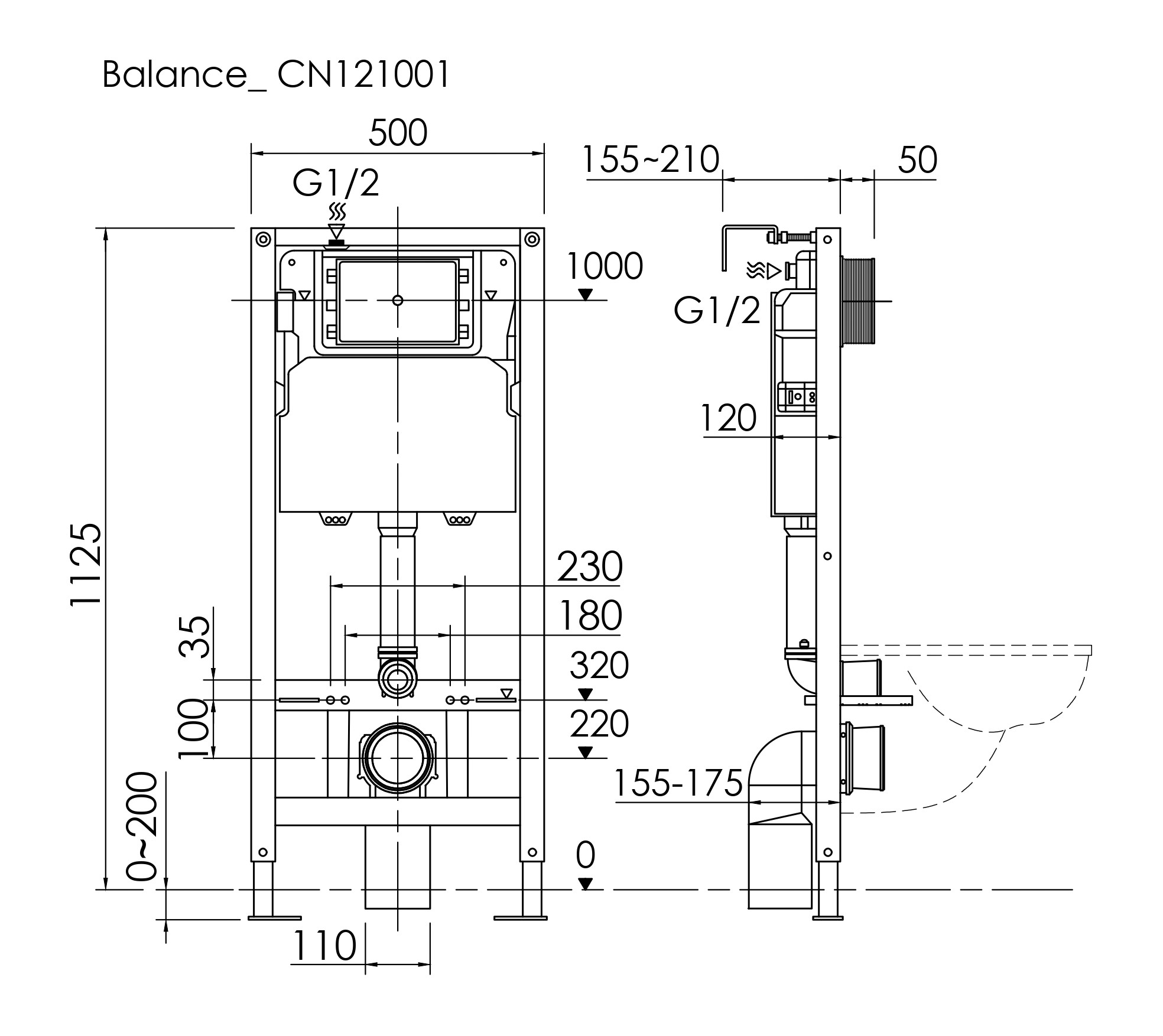 Система инсталляции для унитазов Ceramica Nova Balance CN121002CH с кнопкой хром глянцевый