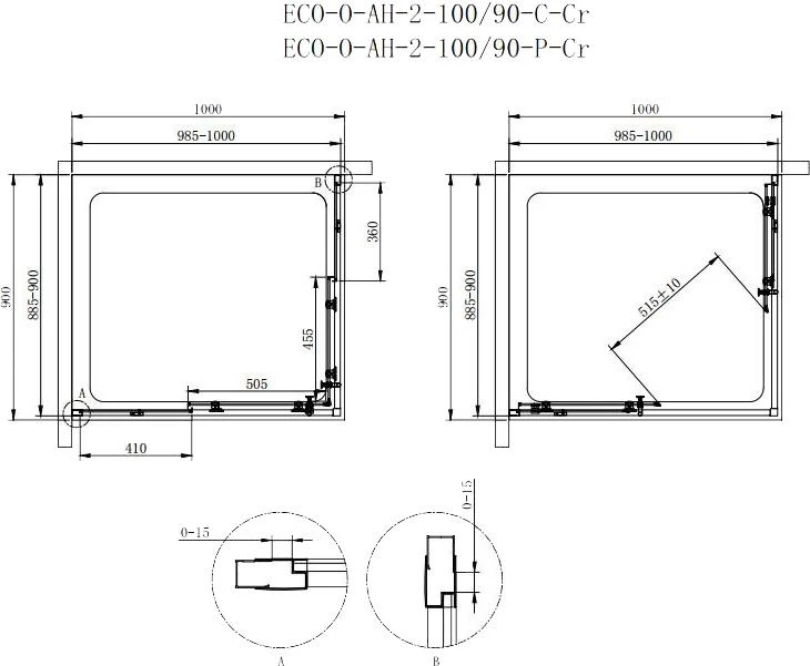 Душевой уголок Cezares Eco 100x90см ECO-O-AH-2-100/90-C-Cr профиль хром, стекло прозрачное