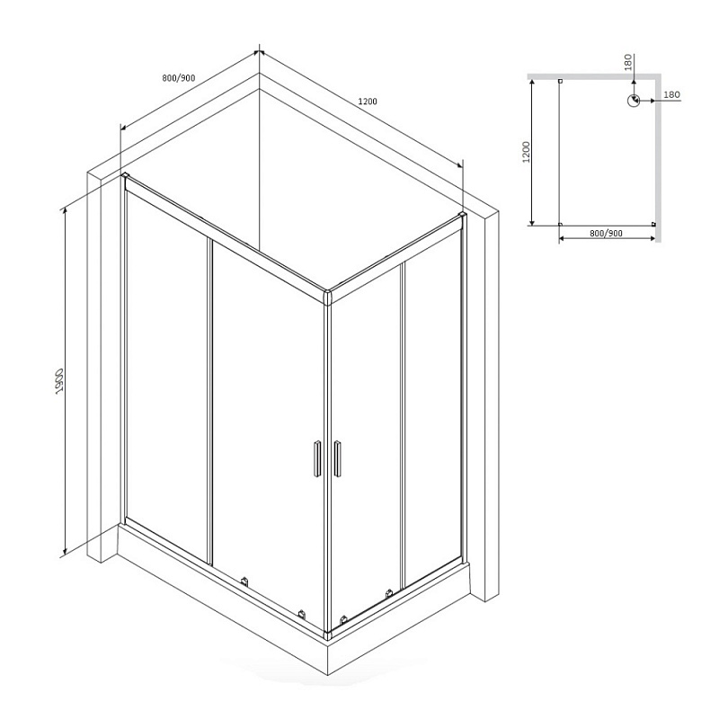 Душевой уголок AM.PM Gem 120x80см W90G-404-120280-MT профиль хром, стекло прозрачное