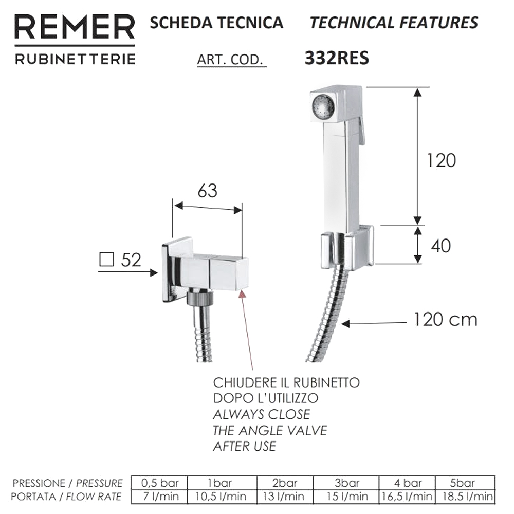 Гигиенический душ Remer 1.25 332RES хром