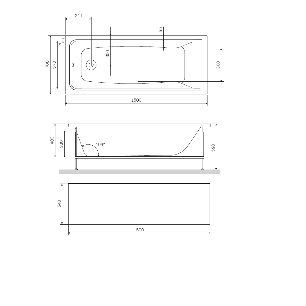 Экран AM.PM Gem 150х70 W90A-150-070B-P черный