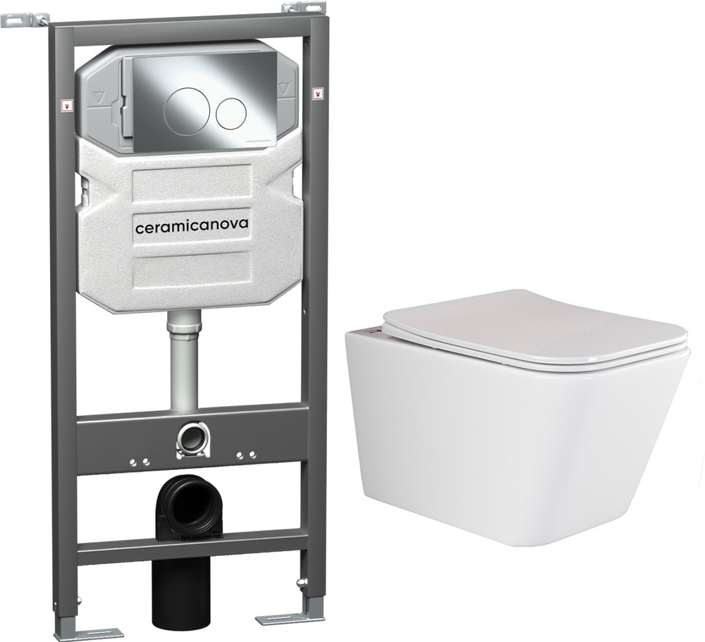 Система инсталляции для унитазов Ceramica Nova Envision Round CN1001CH с кнопкой и унитазом CN3007 