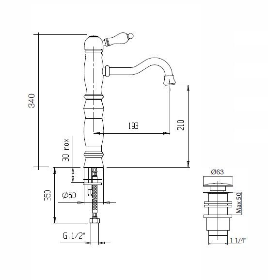 Смеситель для раковины Cezares Venezia VENEZIA-LSM1-A-03/24-Bi золото