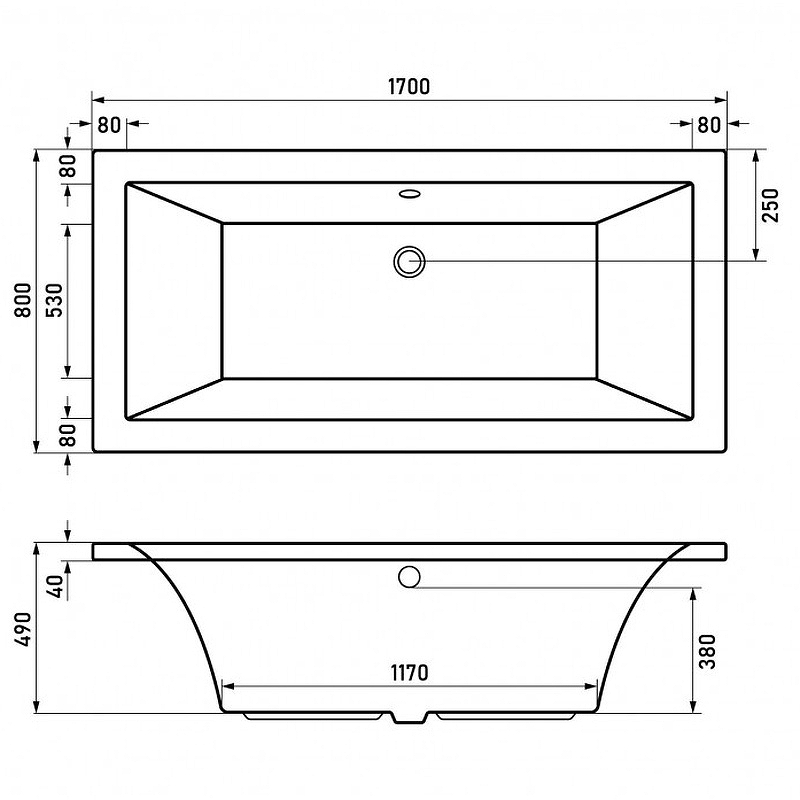 Акриловая ванна BERGES TARI 170x80 с каркасом 050030 белая глянцевая